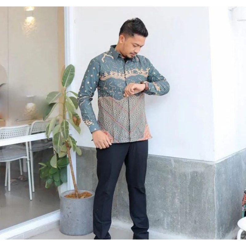 kemeja batik pria lengan panjang motif terbaru lapis puring