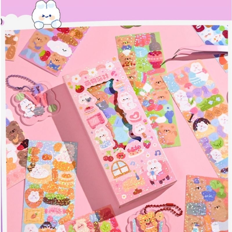 FerenHongXia 50pcs/Set Stiker Glitter Desain Kartun Hewan Gaya Korea Untuk Dekorasi Album