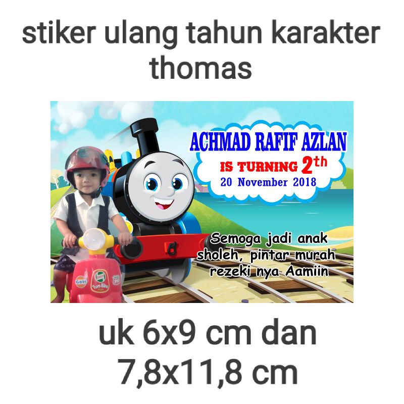 

stiker ulang tahun karakter thomas per paketan,ganti nama foto dan tanggal