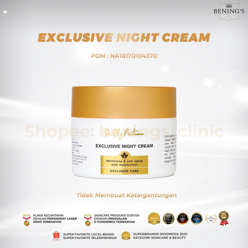 Exclusive Night Cream normal  bpom Benings Clinic by dr. Oky Pratama