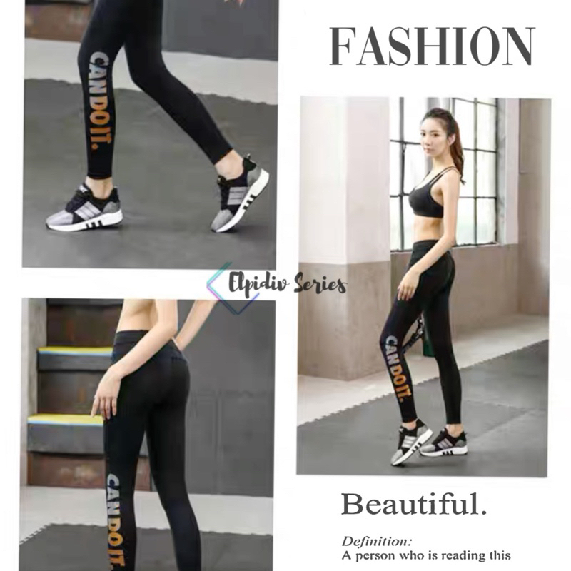 Legging soft Rayon Kaos Katun Size M - XXXL Motif Grafis CAN DO IT (LDF-006)