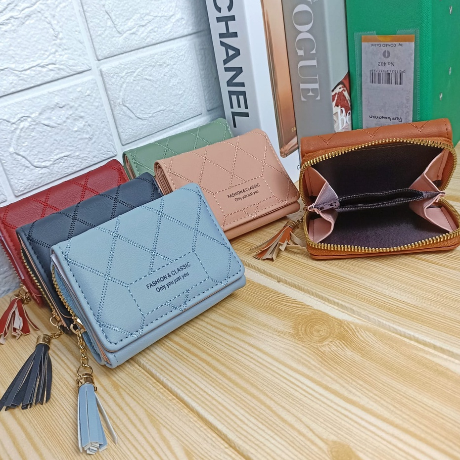 AND / COD / Dompet Lipat Wanita Import Dompet Kartu Koin Cewek Murah Dompet Lipat Anak Perempuan Polos Dompet Wanita D80