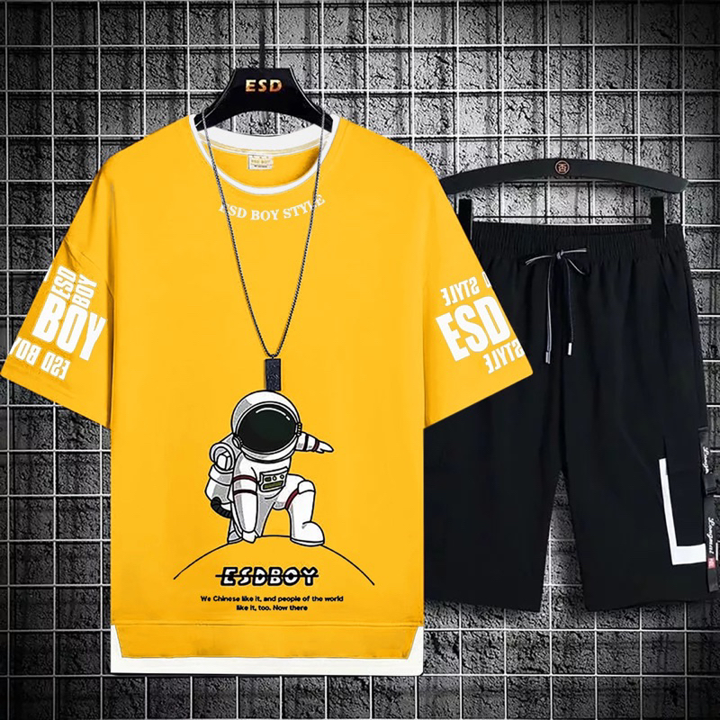 BAJU KAOS STELAN PRIA LENGAN PENDEK ESDBOY ONE SET COWOK + CELANA PENDEK