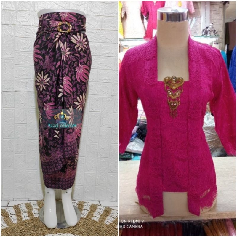 SETELAN KEBAYA PESTA MODERN KUTUBARU BROKAT RENDA TANGAN 7/8+ROK PANJANG SIZE S M L XL