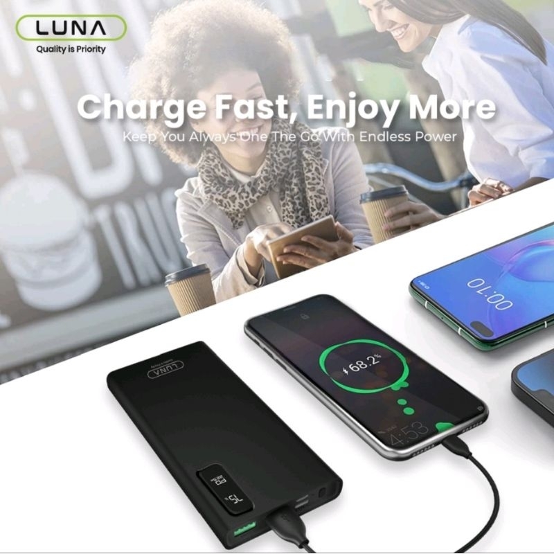 PC-2A4 Luna Powerbank 10000 mAh Fast Charging 22.5 Watt QC PD 3.0 Type C Free Cable Data Dual input POWER BANK