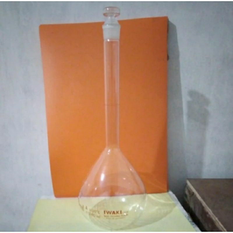 Labu Ukur 1000ML Iwaki. Volumetric Flask with PP Stopper 1L Iwaki.