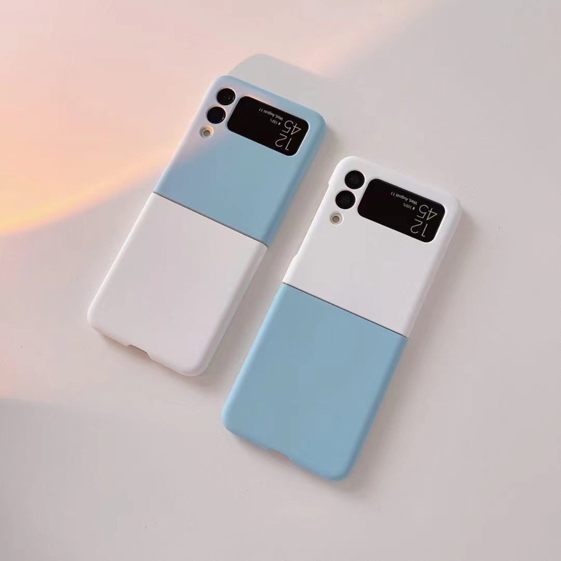 Korean Pastel Case Blue White Samsung Z Flip 3 4 Flip3 Flip4 Hard Matte Casing