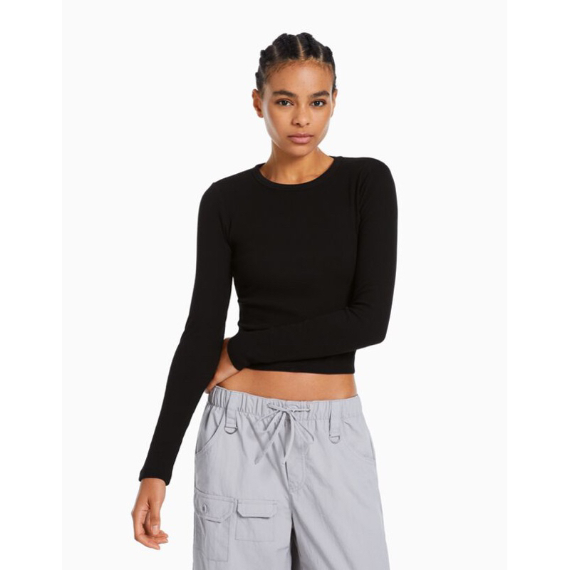 Bershka Ribbed Longsleeve Top