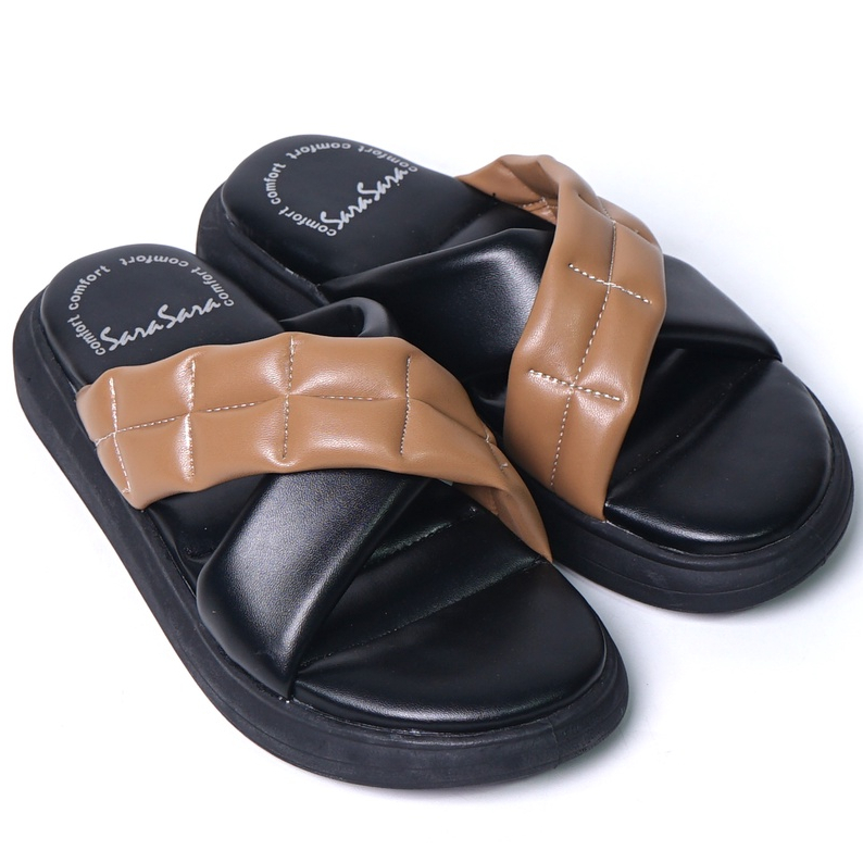 SARASARA YUK - NONNA Sandal Wanita Wedges Silang Tinggi 3cm Size 36 - 40 Casual Sendal Cewek Platform 37 38 39 untuk Jalan Pergi Santai Slop Warna Black Brown Coklat Selop Premium Original Sara Sara Kekinian Terbaru Shoes ORI Mall Official Store