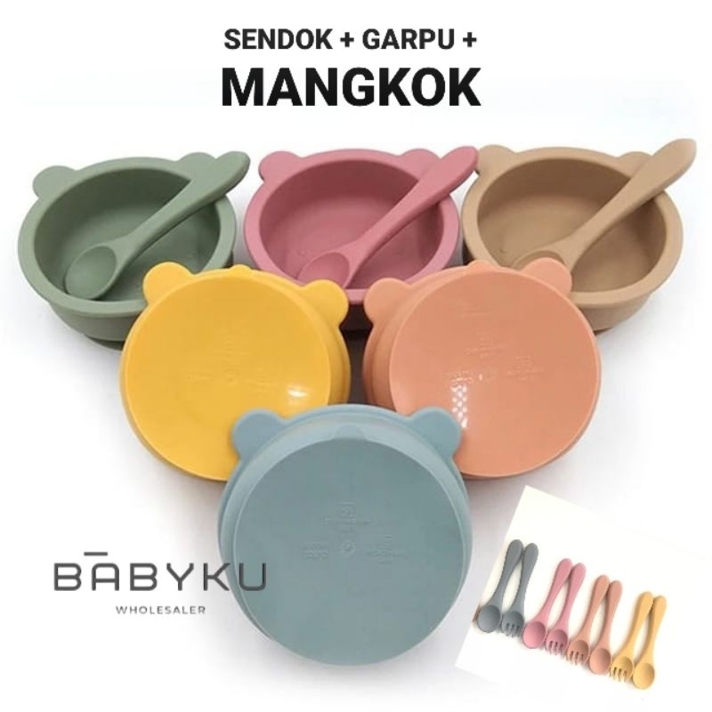 Mangkok bayi silikon suction anti tumpah / Bowl bear suction silicone / Mangkok makan bayi anti tumpah menempel