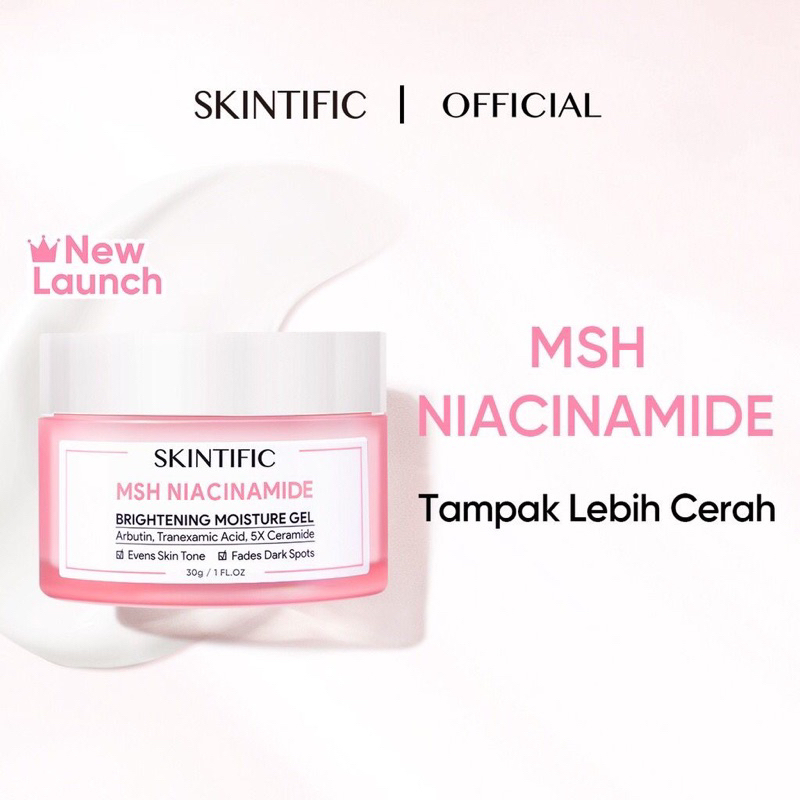 SKINTIFIC MSH Niacinamide Brightening Moisture Gel 30g Niacinamide Moisturizer Krim Wajah Cream Malam Face Cream Pelembab Wajah Skintific Moisturizer Niacinamide Brightening Cream Ori Skintific