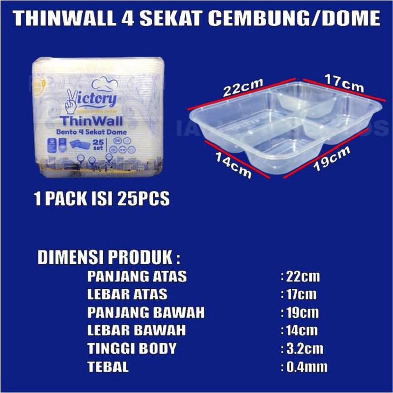 Thinwall Sekat 4 Box Food Container Tray Kotak Makan bento Plastik Murah / cattering