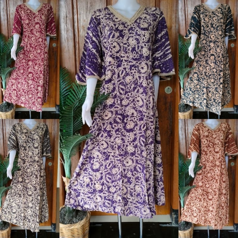 Batik Putri Diana-Sekdres AMEL Daster Panjang Lengan Pendek Tali Pinggang Size M