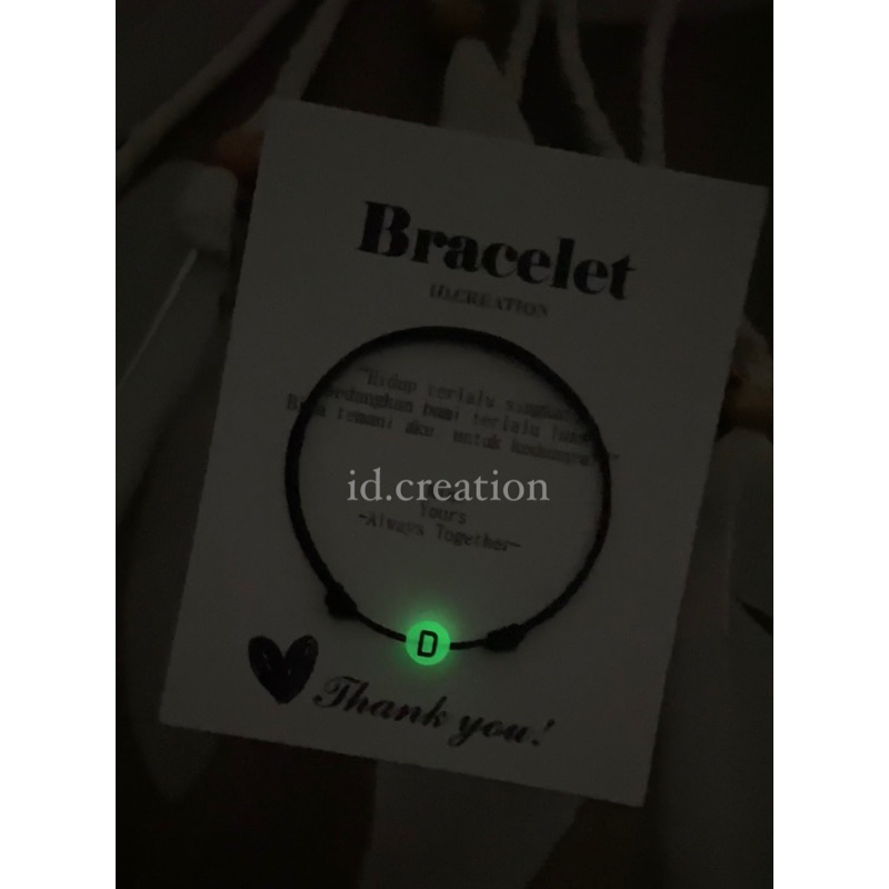 Gelang Glow In The Dark inisial Huruf A-Z bisa nyala Tali korea 1mm