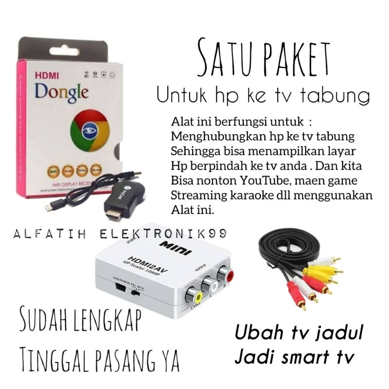 PAKET KOMPLIT UNTUK HP KE TV TABUNG / ANYCAST DONGLE ANYCAST ORIGINAL / ALAT PENGHUBUNG PENYAMBUNG HP KE TV TABUNG