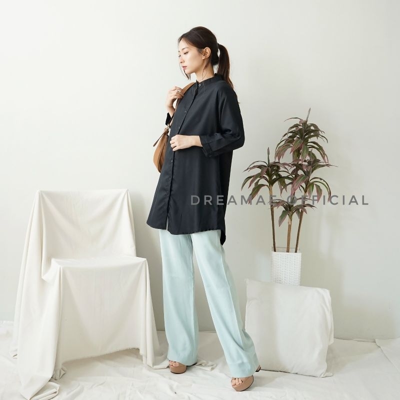 TUNIK polos putih hitam kerah shanghai kancing kemeja dress tunik lengan tangan panjang