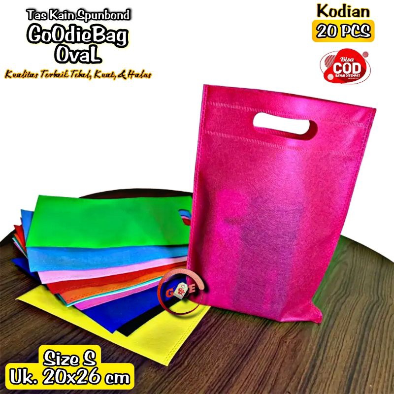 

1 Kodian 20 pcs Goodie Bag Tas Kain Spunbond Oval S 20x26 Totebag Snack ultah souvenir paperbag kain