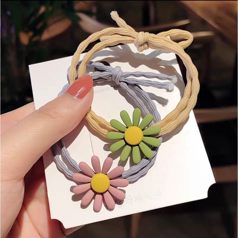 Ikat Rambut Korea Elastis Bunga Daisy Double Karet Kuncir Rambut Gelang Gelombang Daisy Hair Ties Hair Ropes