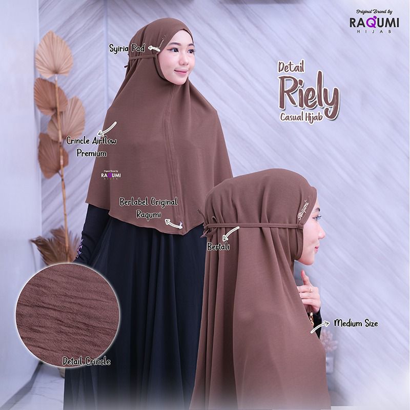 RIELY CASUAL HIJAB RAQUMI ORIGINAL | JILBAB SYIRIA TALI | JILBAB MEDIUM SIZE | JILBAB DARKBROWN
