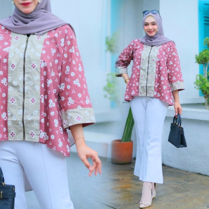 Blazer Katun wanita halus kekinian batik etnik wanita murah Baju luar motif outer anak cewek remaja ibu abg cardigan blezer rompi bolero vest cardi big size besar Atasan Modern Katun trendi kece trendy praktis seragam kembar Korean style etnik kasual