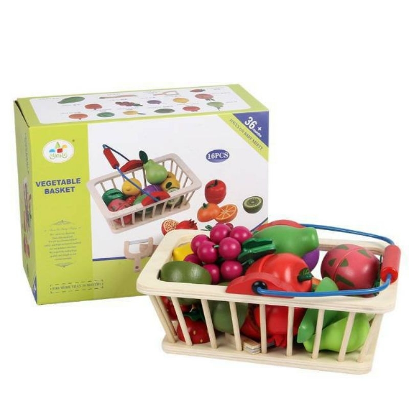 mainan potong buah, fruit vegetables basket