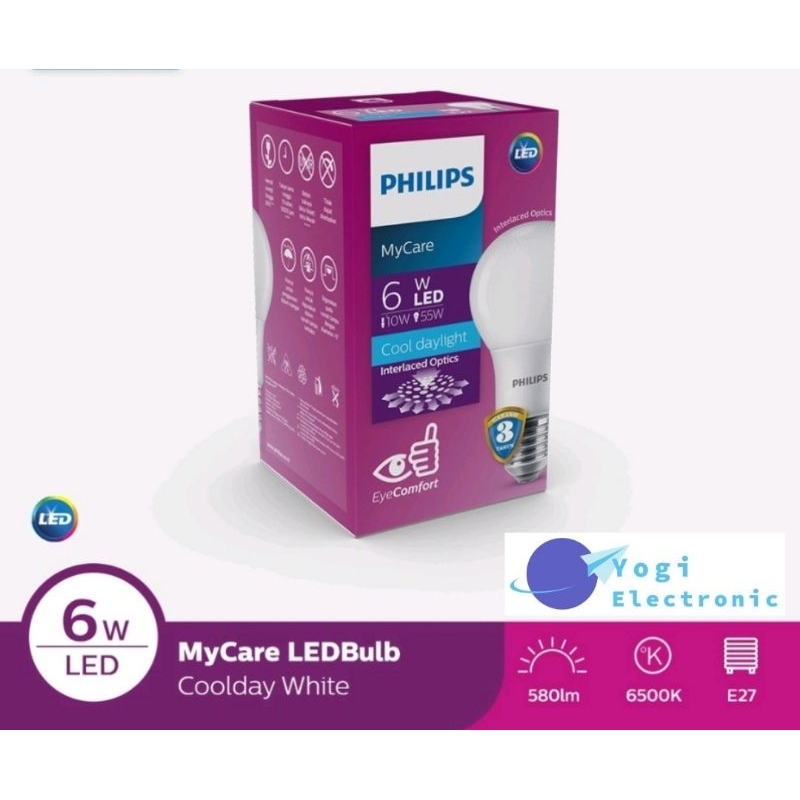 LAMPU LED PHILIPS 6W PUTIH/COOL DAYLIGHT E27 6500K BULB