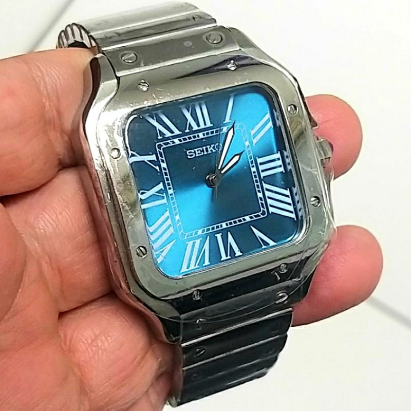 Jam tangan SEIKO MODS Homage Cartier San tosDeCar tier Dark Blue Sunburst Dial Automatic Modify