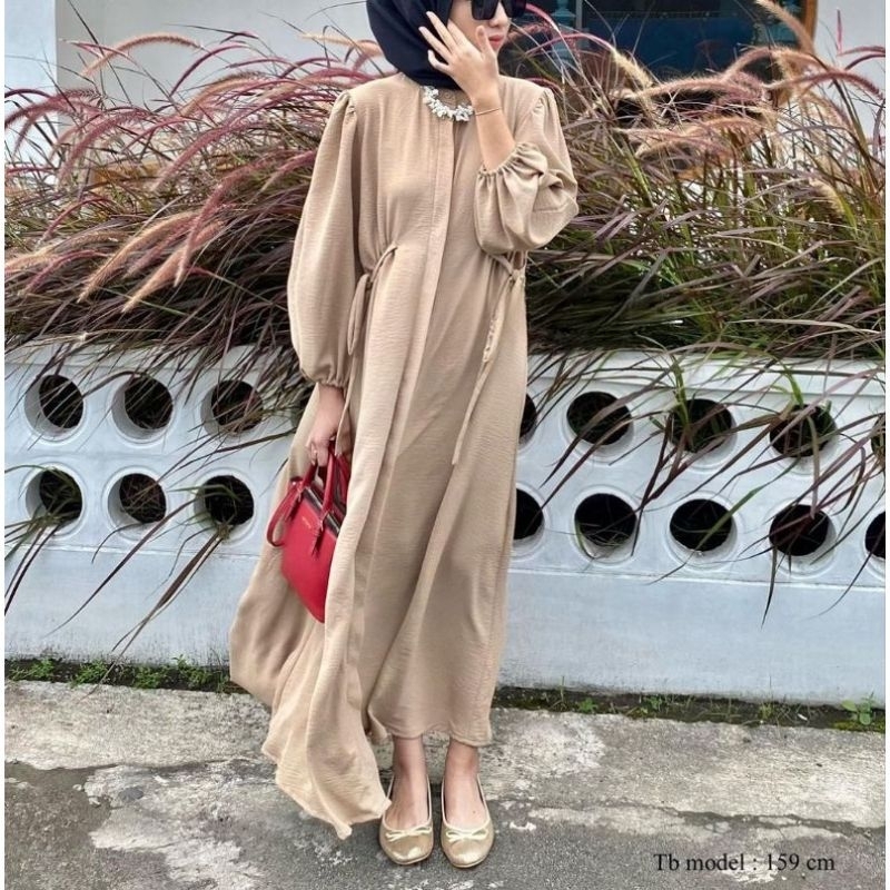 Hazzel Midi Dress Linen Tali Pinggang OOTD Long Dress