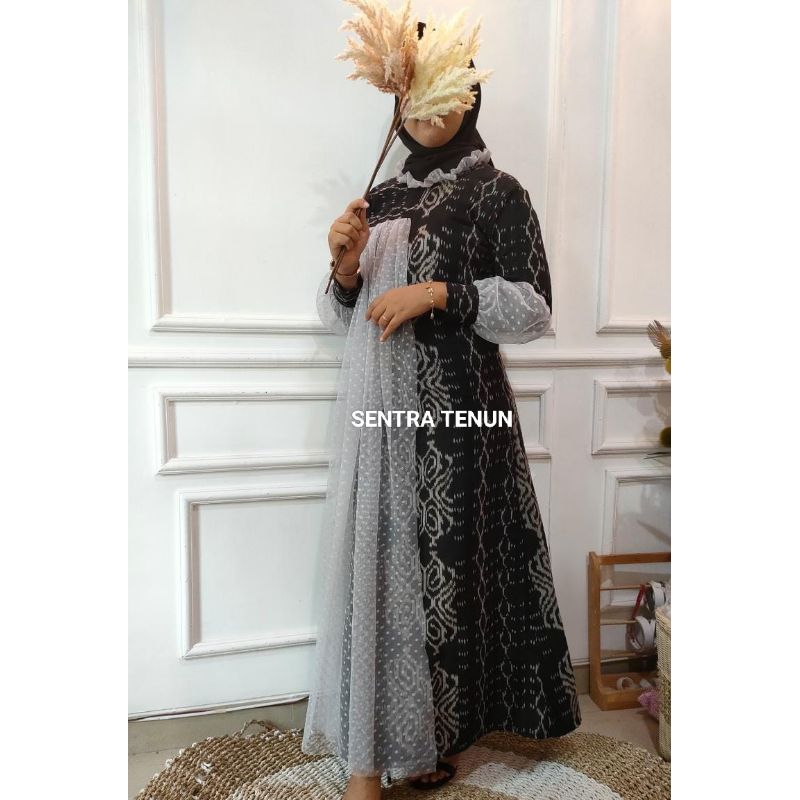 GAMIS TENUN ETNIK KOMBINASI BROKAT - GAMIS TENUN HALUSAN