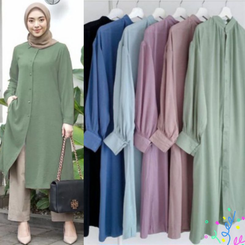 TERBARU KOREAN TUNIK JUMBO BUSUI FUL KANCING CRINKLE AIRFLOW//TUNIK LONG OVERSIZE  SELEBGRAM