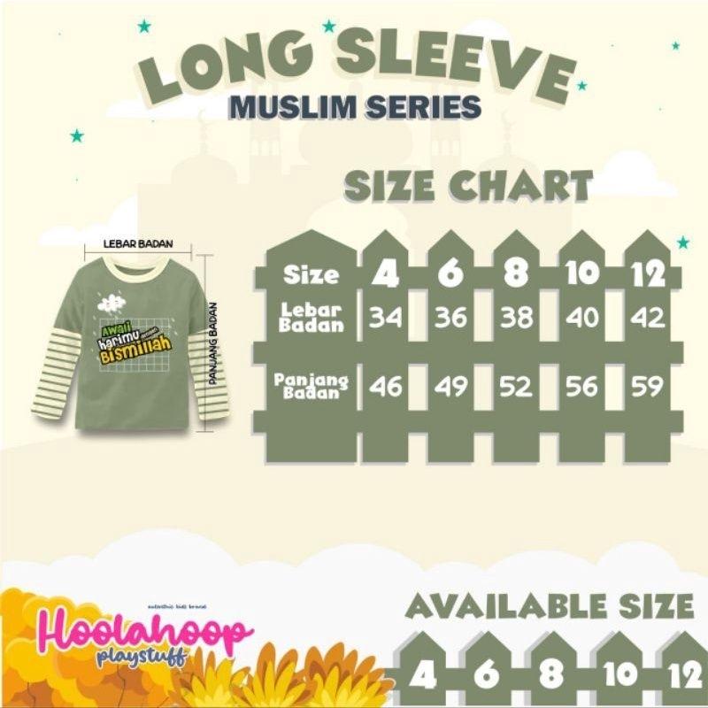 HOOLAHOOP BAJU KAOS ANAK COMBAT 20S HOOLAHOOP LONGSLEEVE MUSLIM SERIES 4T-12 t (4-10TH)