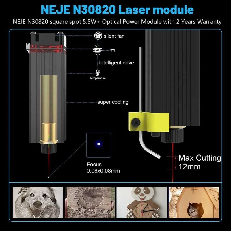 NEJE 3 Laser Engraver Printer 40W - N30820 mengukir Gambar Kayu MDF Kulit kertas Kain stainless steel kaca batu 170 x 170mm