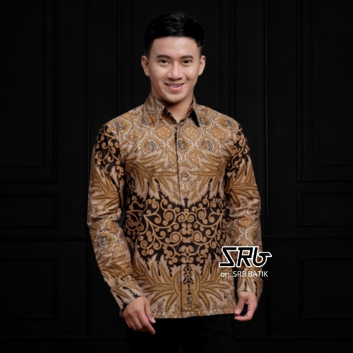 Kemeja Batik Lengan Panjang BERKAH HRB026 motif KERATONAN Kode 002 Baju Kondangan Kerja Pakaian Pria Termurah