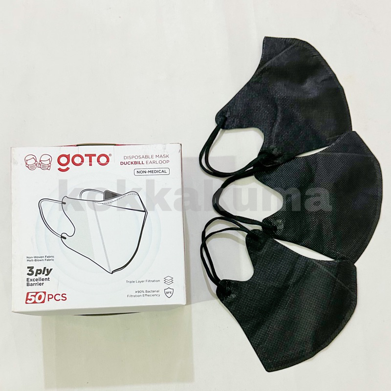 GOTO Masker Duckbill 3 Ply Dewasa Filter / Filtration Warna Hitam / Putih Box isi 50 Pcs / Lembar Ea
