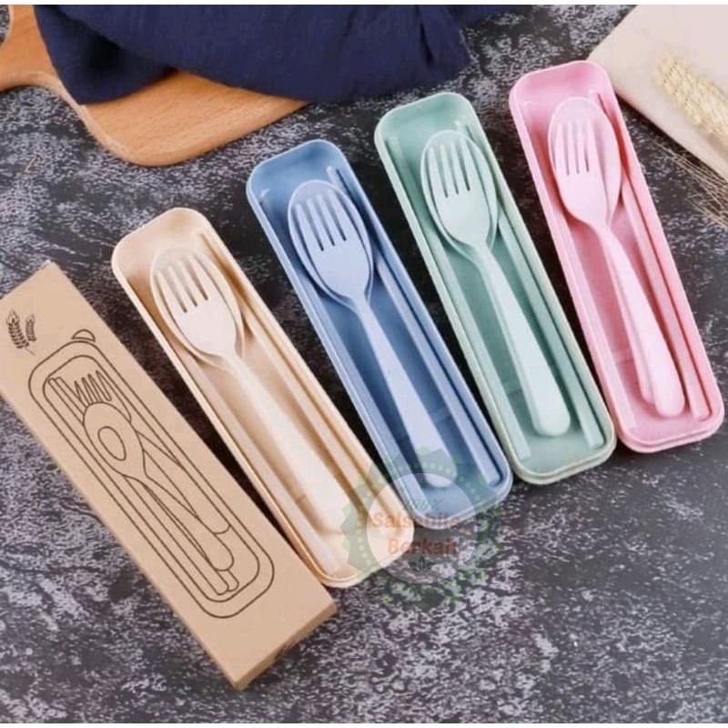 Sendok set jerami / Sendok set makan / Sendok travel / Alat makan set / Peralatan makan portabel