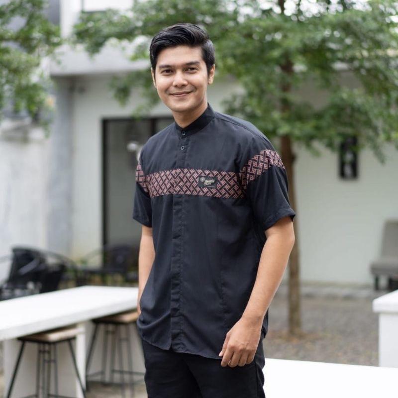 Baju Koko Pria Dewasa Lengan Pendek Motif Kobata Qnang  Kombinasi Batik Terbaru