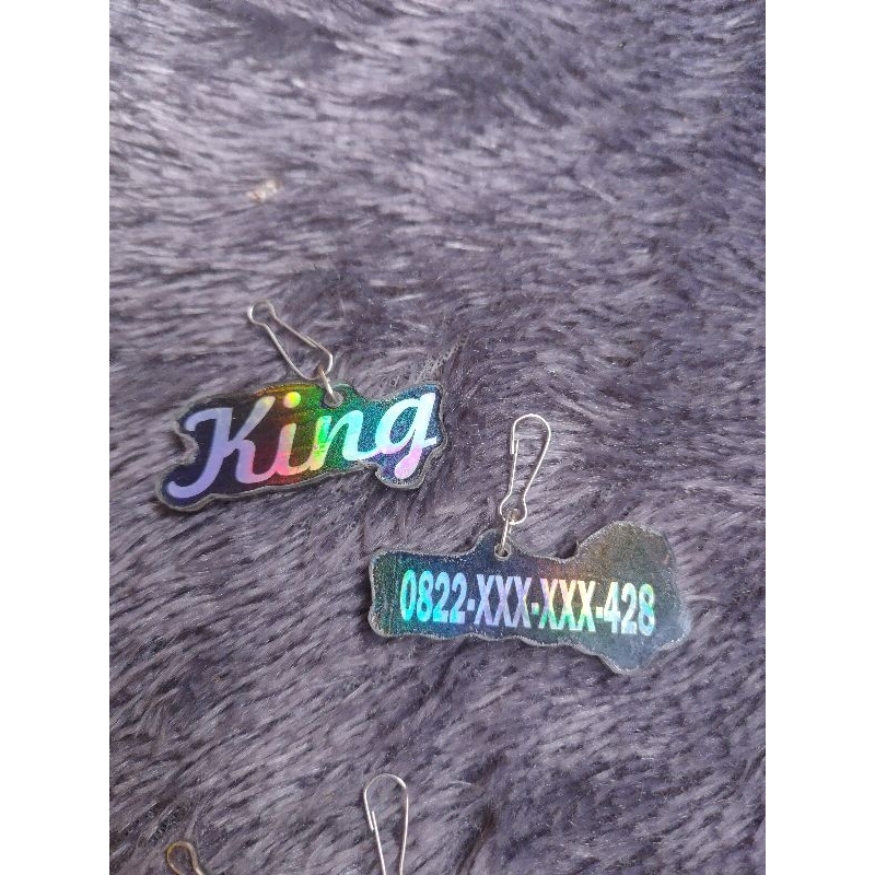 kalung kucing webbing custom nama akrilik hologram