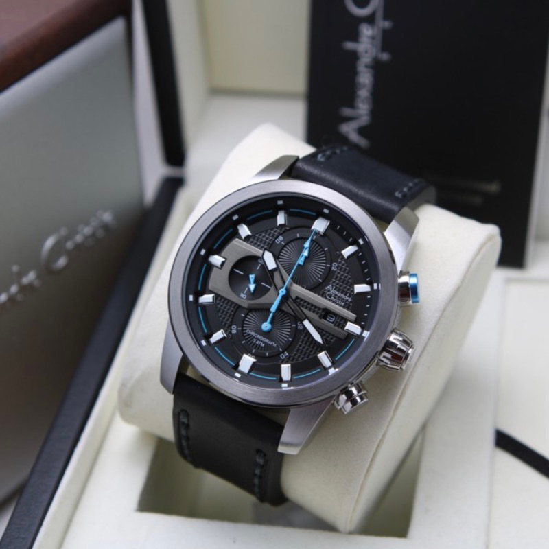 Jam tangan pria alexander cristie original ac6562 silver leather black