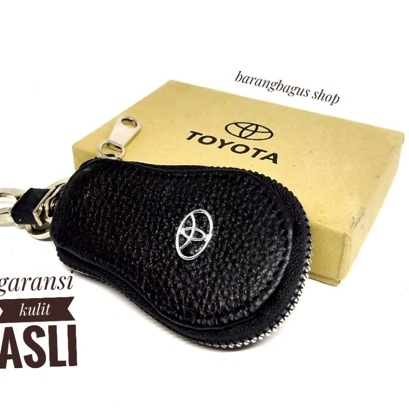 Dompet Hardcase Tempat Remote Mobil bulat oval Kulit Gantungan kunci TOYOTA