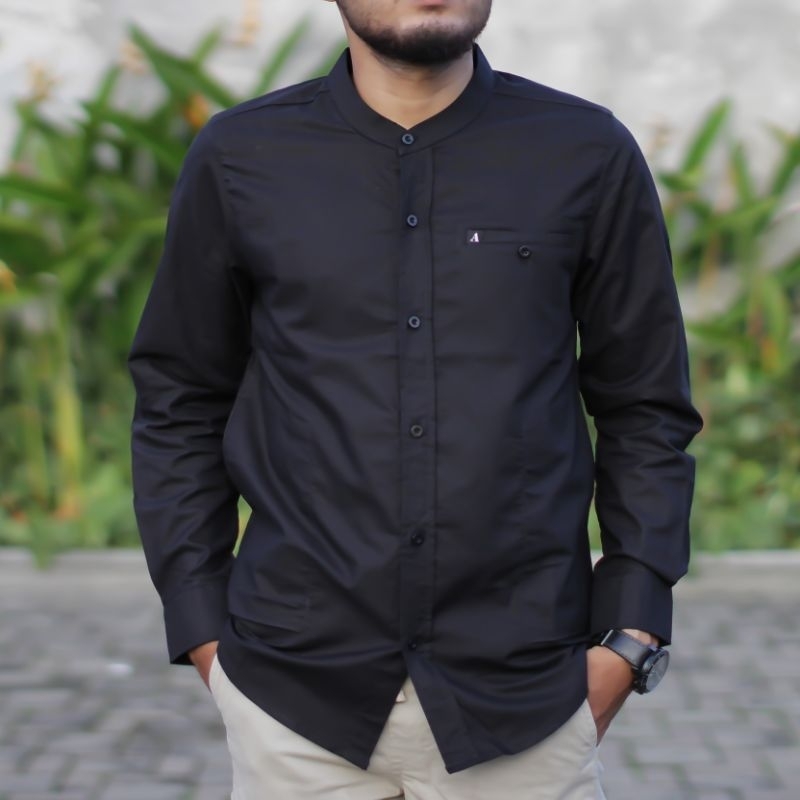 KEMEJA KOKO KURTA PRIA BERKUALITAS LENGAN PANJANG WARNA NAVY MAROON PUTIH HITAM ABU UKURAN M L XL