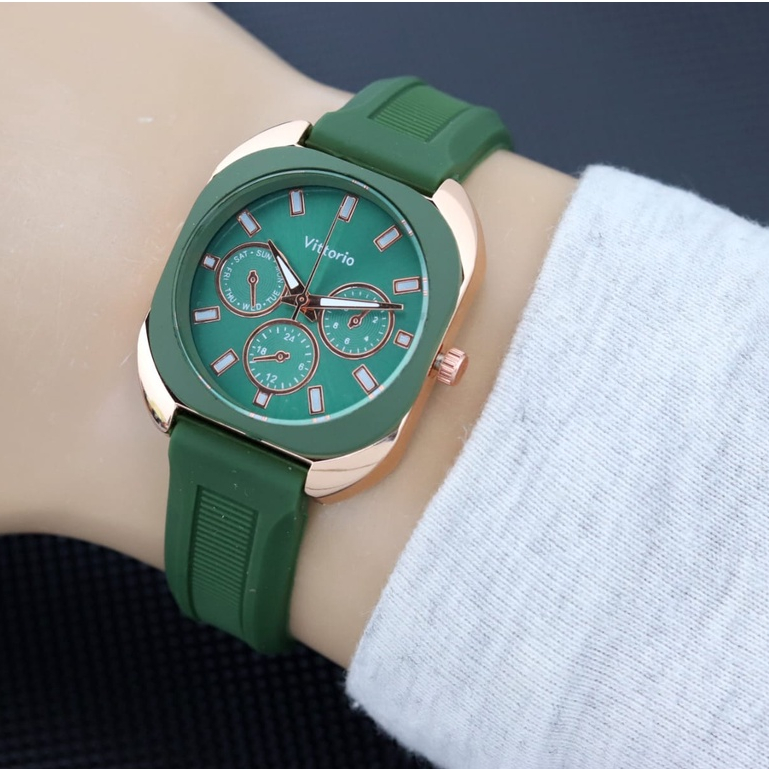 BISA COD ✅Jam Tangan Wanita Vittorio Chrono variasi strap Karet Anti Air