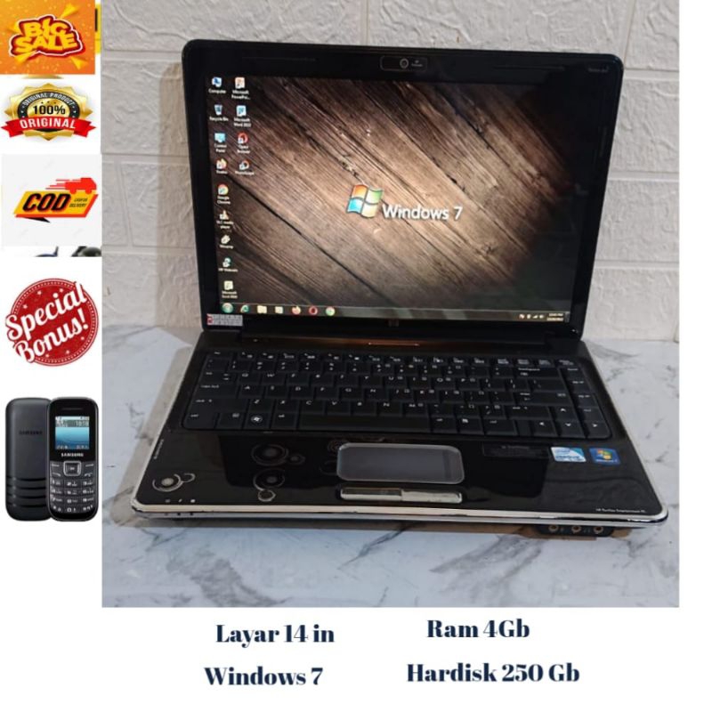 LAPTOP HP PAVILION DV4,RAM 4/250GB,LAYAR 14 MESIN AWET DAN BANDEL SIAP KERJA DAN SEKOLAH