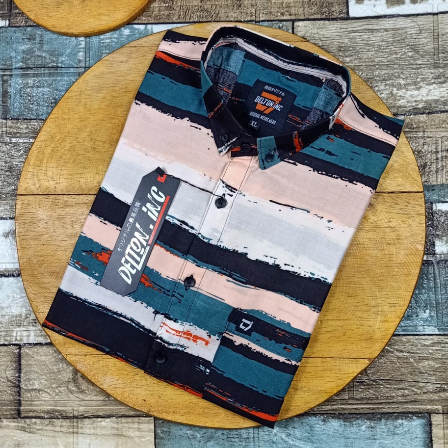 Baju Kemeja Lengan Pendek Pria Cowok Distro Motif Printing Surfing Pantai Bunga Floral Hawai Murah
