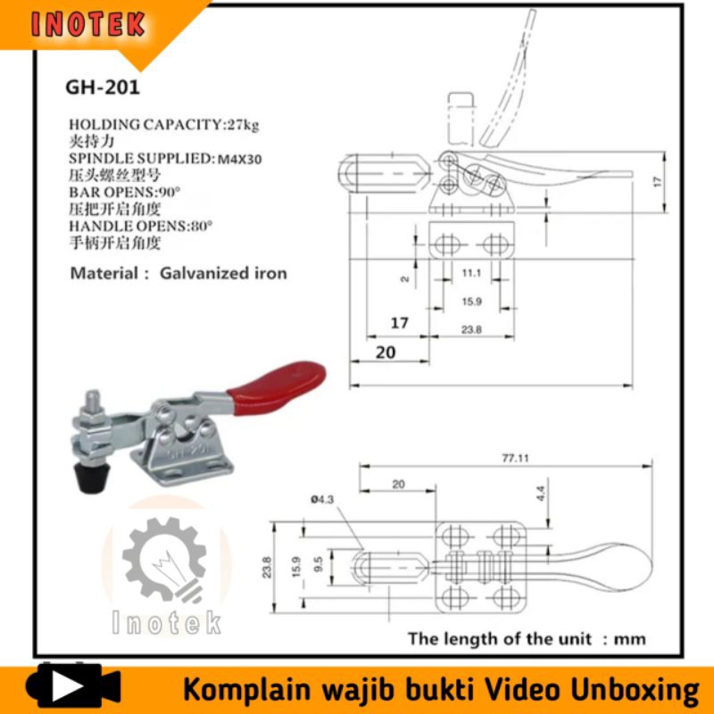 Toggle clamp klem GH201 jepit kayu alumunium dsb GH-201 quick clamp cepat 27kg