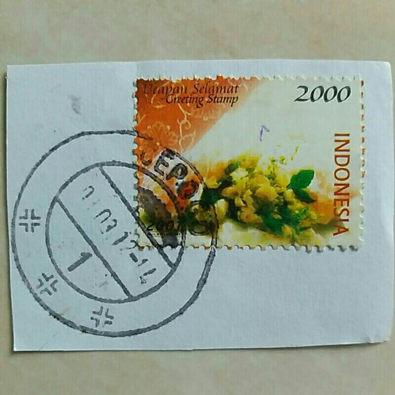 

(K2) Cap Pos Jelas Perangko Ucapan Selamat 2001 2.000 Rupiah Used