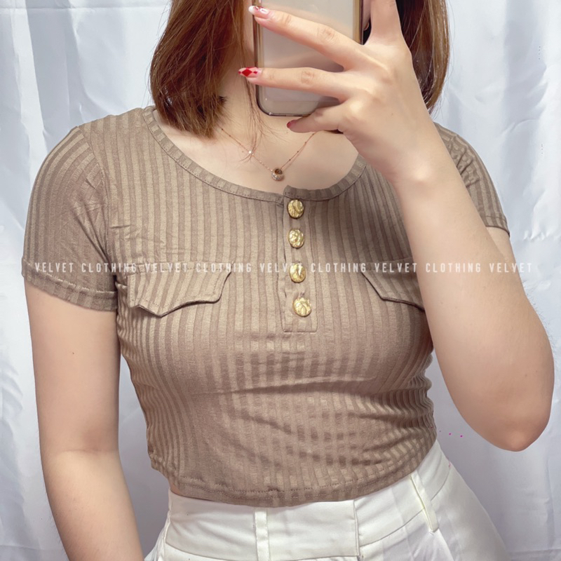 Crop Top Button Knit Wanita / Croptop Kancing Kekinian / Croptop Knit Rib Premium 4705