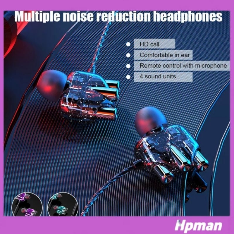 Earphone 4D Bass Dual Driver Stereo Headset Double Speaker