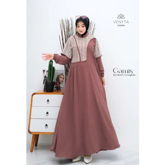 GAMIS TERBARU WANITA MUSLIM LIVY DRESS CRINKLE APLIKASI BURKAT GAMIS MODEL KEKINIAN