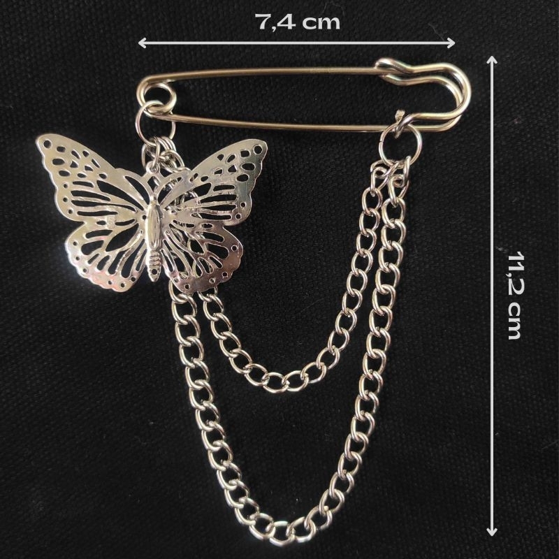 brooch butterfly chain/ pin Bros bross kupu rantai layer layering silver