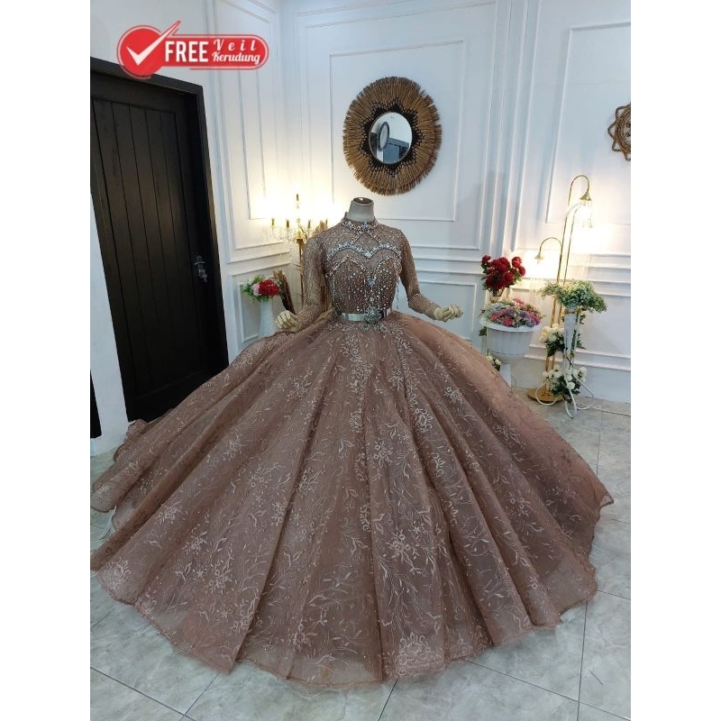 NEW  GAUN PENGANTIN CRINOLIN PREMIUM// GAUN BELIMBING  SEQUIN/BALL GAUN/GAUN TERBARU/PERLENGKAPAN PESTA/BAJU NIKAH/GAUN MODERN